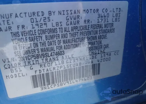 2025 Nissan Kicks Play S from USA, damaged, VIN 3N1CP5BV9SL474603